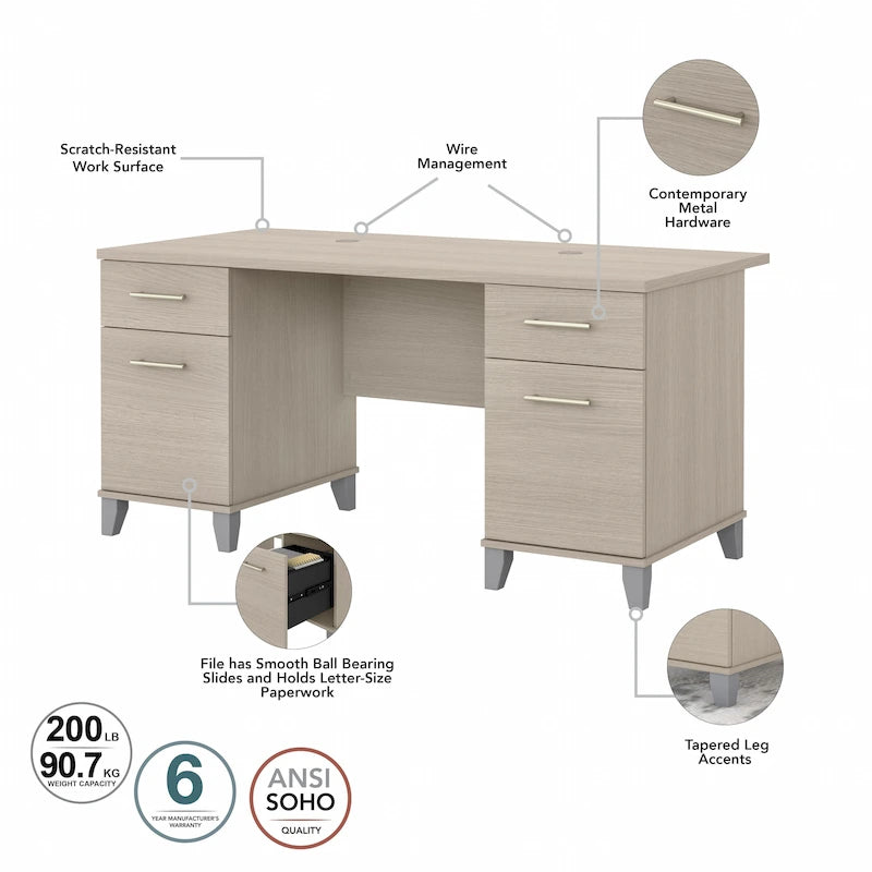 Bureau d'ordinateur Bush Furniture Somerset 60W avec tiroirs