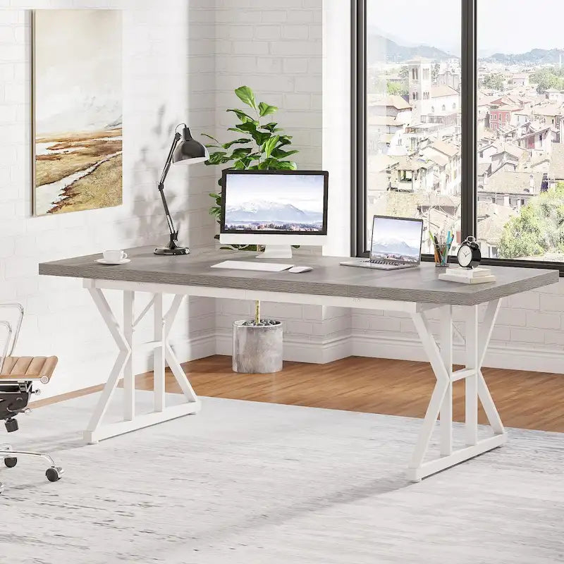 Bureau de direction de 70,8 pouces, grand bureau d'ordinateur, poste de travail