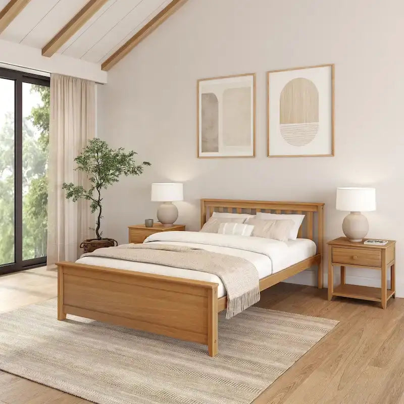 Lit plateforme Queen classique en bois véritable Plank and Beam