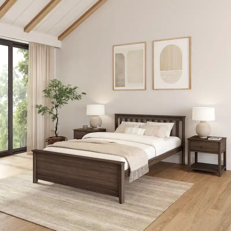 Lit plateforme Queen classique en bois véritable Plank and Beam