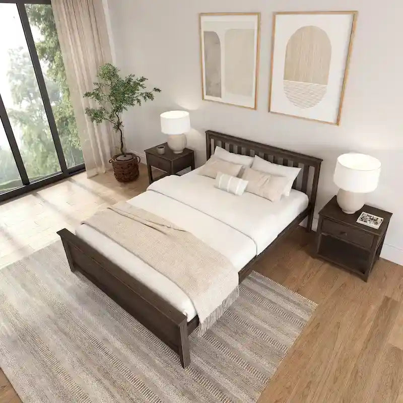 Lit plateforme Queen classique en bois véritable Plank and Beam