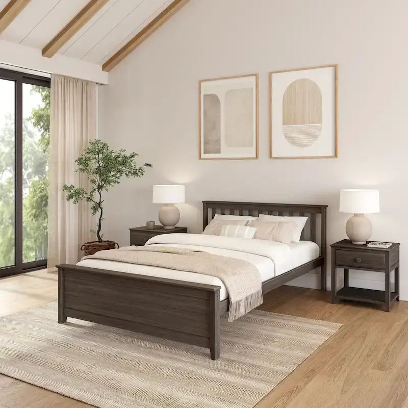 Lit plateforme Queen classique en bois véritable Plank and Beam