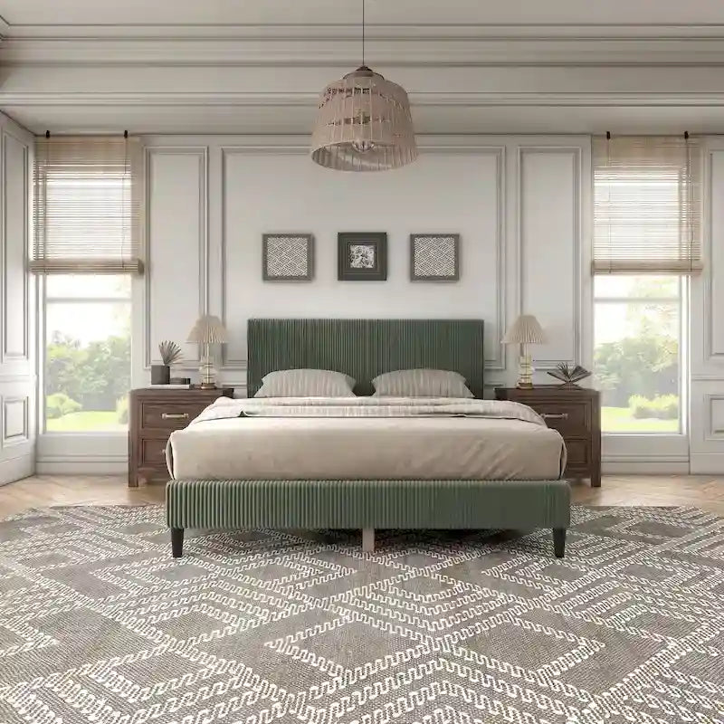 Lit plateforme moderne en velours côtelé Furniture of America, format queen, sans sommier requis