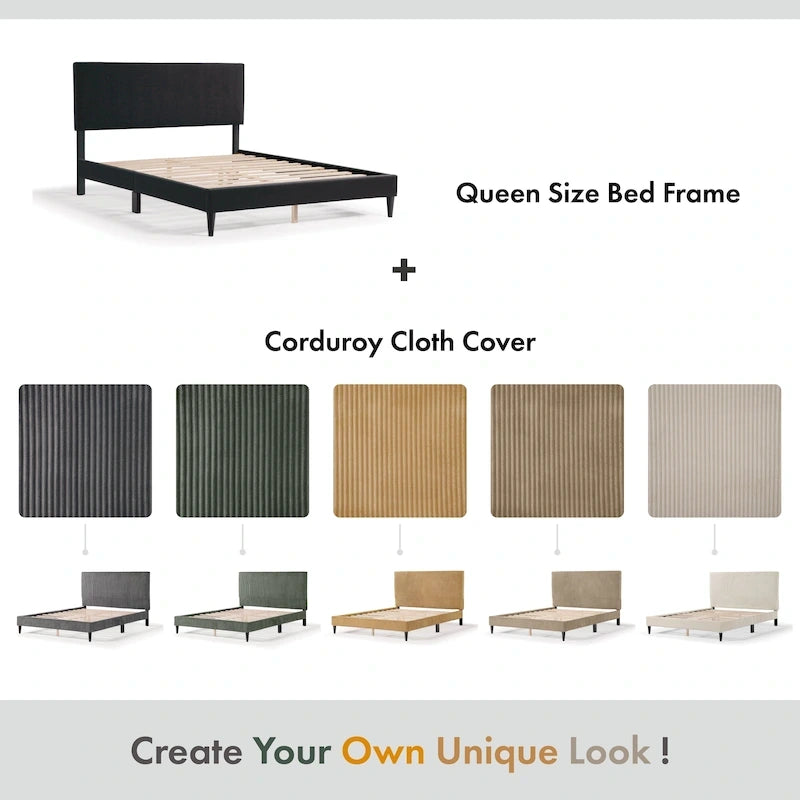 Lit plateforme moderne en velours côtelé Furniture of America, format queen, sans sommier requis