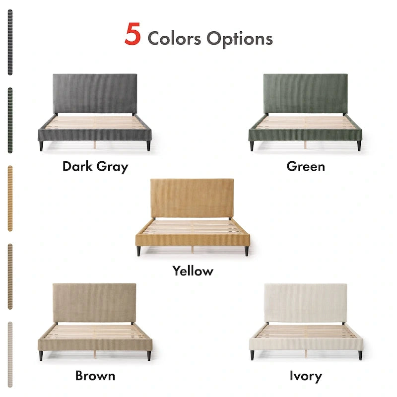 Lit plateforme moderne en velours côtelé Furniture of America, format queen, sans sommier requis