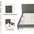 Lit plateforme moderne en velours côtelé Furniture of America, format queen, sans sommier requis