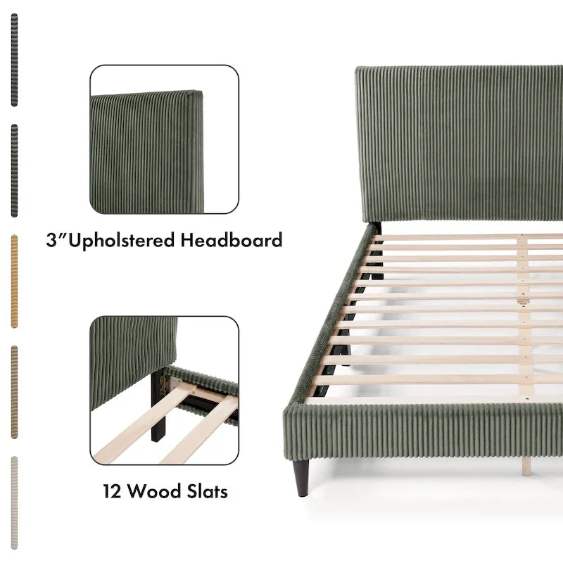 Lit plateforme moderne en velours côtelé Furniture of America, format queen, sans sommier requis