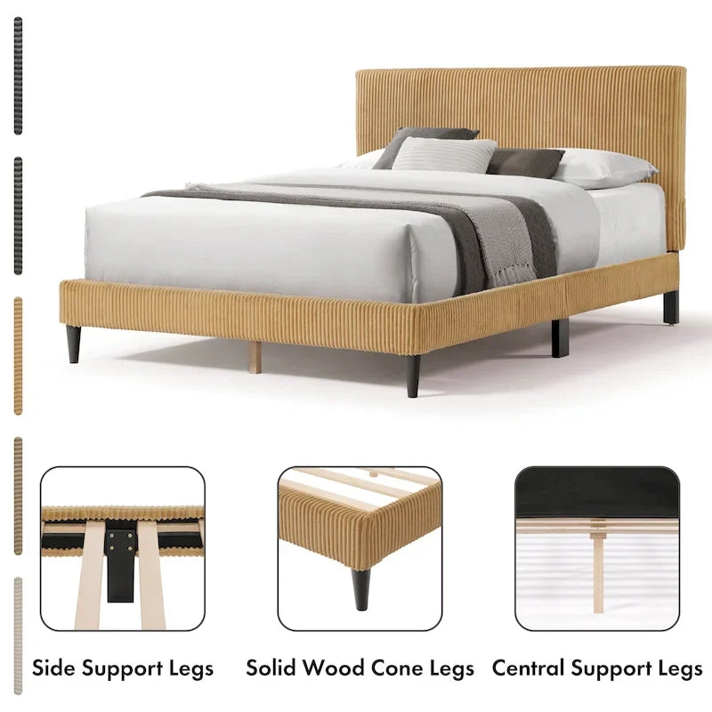 Lit plateforme moderne en velours côtelé Furniture of America, format queen, sans sommier requis
