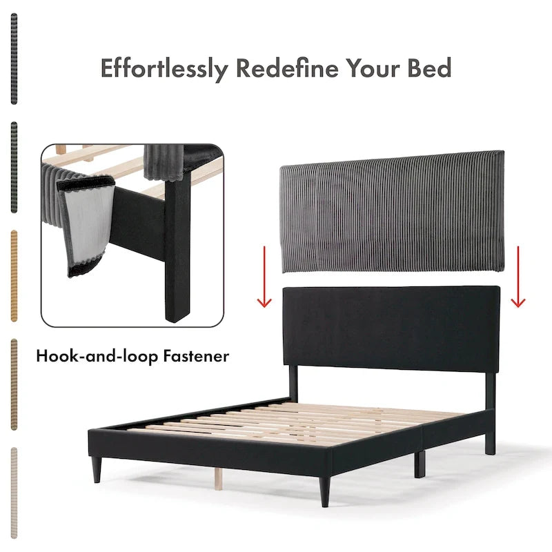 Lit plateforme moderne en velours côtelé Furniture of America, format queen, sans sommier requis
