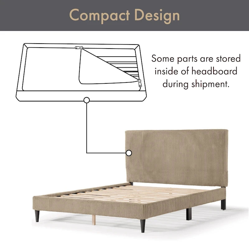 Lit plateforme moderne en velours côtelé Furniture of America, format queen, sans sommier requis