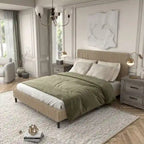 Lit plateforme moderne en velours côtelé Furniture of America, format queen, sans sommier requis