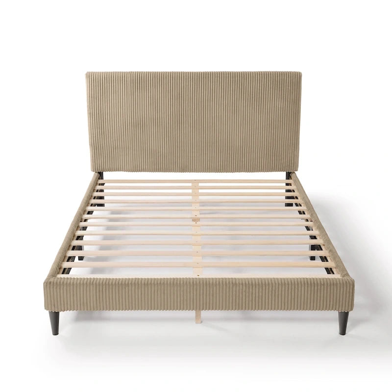 Lit plateforme moderne en velours côtelé Furniture of America, format queen, sans sommier requis