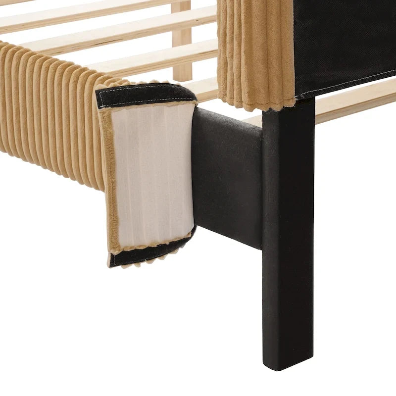 Lit plateforme moderne en velours côtelé Furniture of America, format queen, sans sommier requis