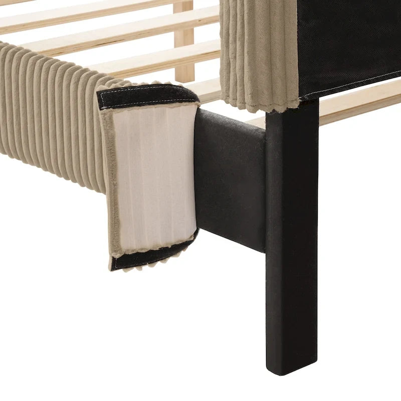 Lit plateforme moderne en velours côtelé Furniture of America, format queen, sans sommier requis