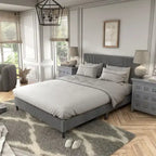 Lit plateforme moderne en velours côtelé Furniture of America, format queen, sans sommier requis