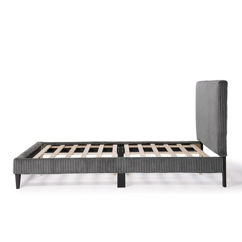 Lit plateforme moderne en velours côtelé Furniture of America, format queen, sans sommier requis