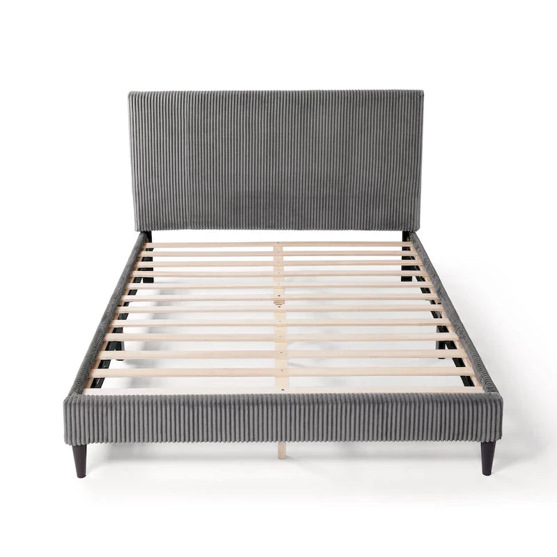 Lit plateforme moderne en velours côtelé Furniture of America, format queen, sans sommier requis