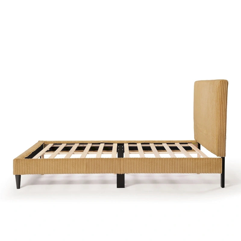 Lit plateforme moderne en velours côtelé Furniture of America, format queen, sans sommier requis