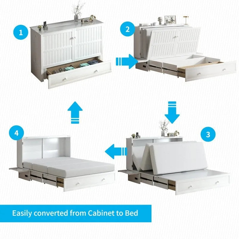 Lit escamotable Mixoy avec méridienne, matelas et plateforme de rangement