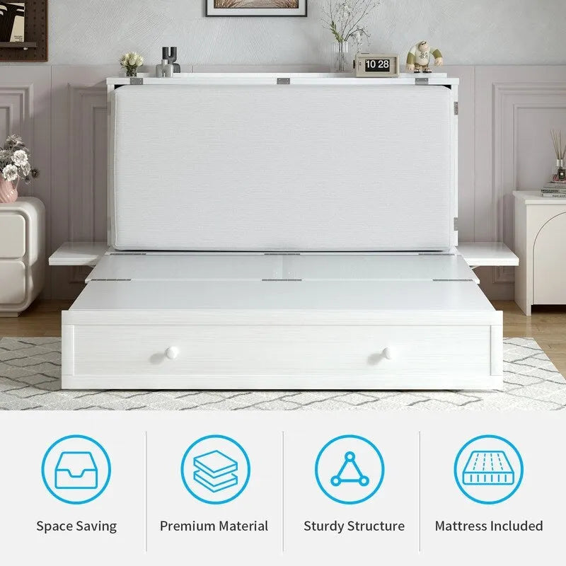 Lit escamotable Mixoy avec méridienne, matelas et plateforme de rangement