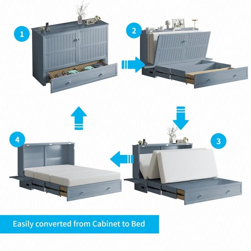 Lit escamotable Mixoy avec méridienne, matelas et plateforme de rangement