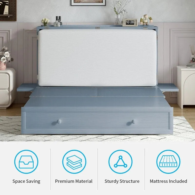Lit escamotable Mixoy avec méridienne, matelas et plateforme de rangement