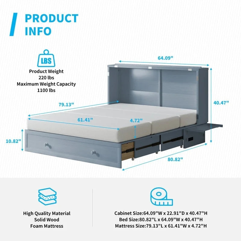 Lit escamotable Mixoy avec méridienne, matelas et plateforme de rangement