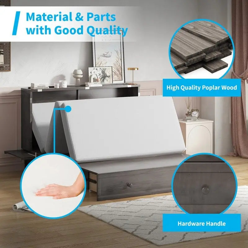 Lit escamotable Mixoy avec méridienne, matelas et plateforme de rangement