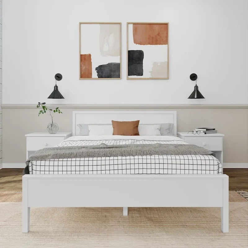 Lit Queen Size à panneaux et poutres avec tête de lit à panneaux