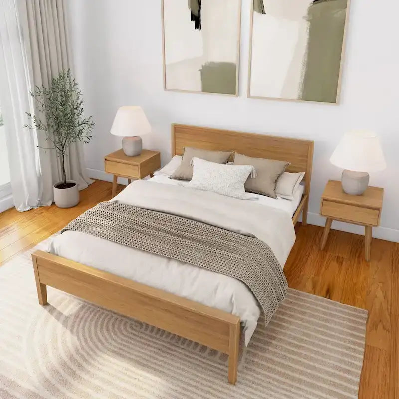 Lit Queen Size à panneaux et poutres avec tête de lit à panneaux