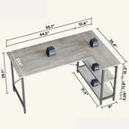 Petit bureau d'angle en forme de L avec étagères de rangement