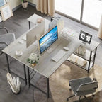 Petit bureau d'angle en forme de L avec étagères de rangement