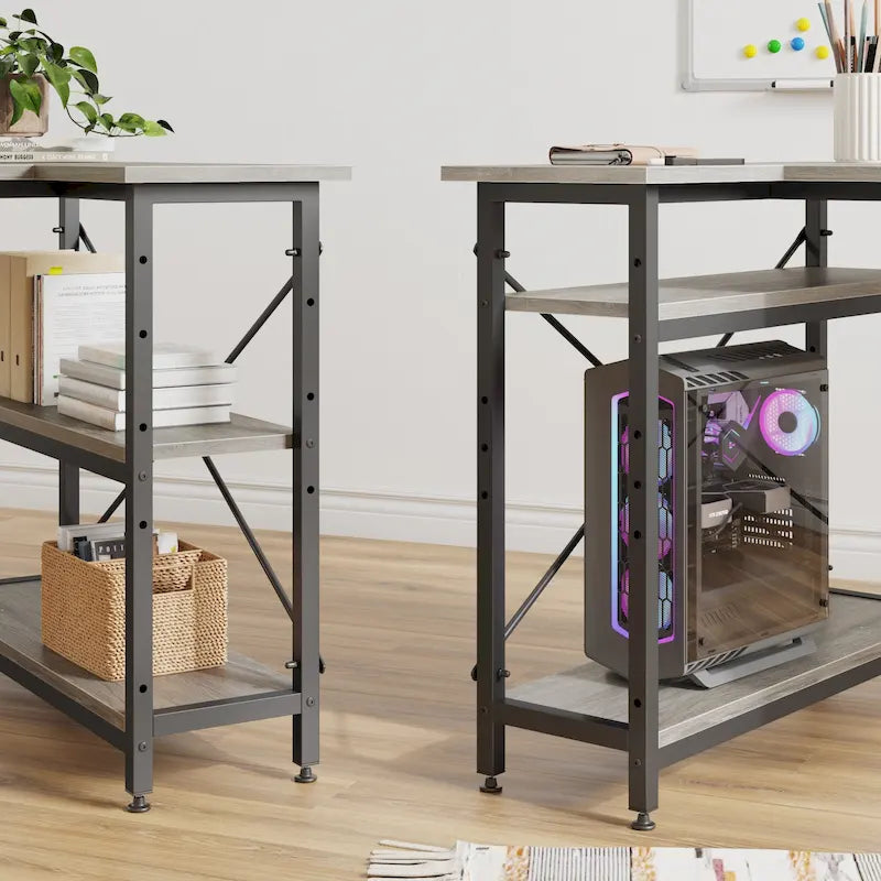 Petit bureau d'angle en forme de L avec étagères de rangement