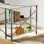 Petit bureau d'angle en forme de L avec étagères de rangement