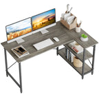 Petit bureau d'angle en forme de L avec étagères de rangement