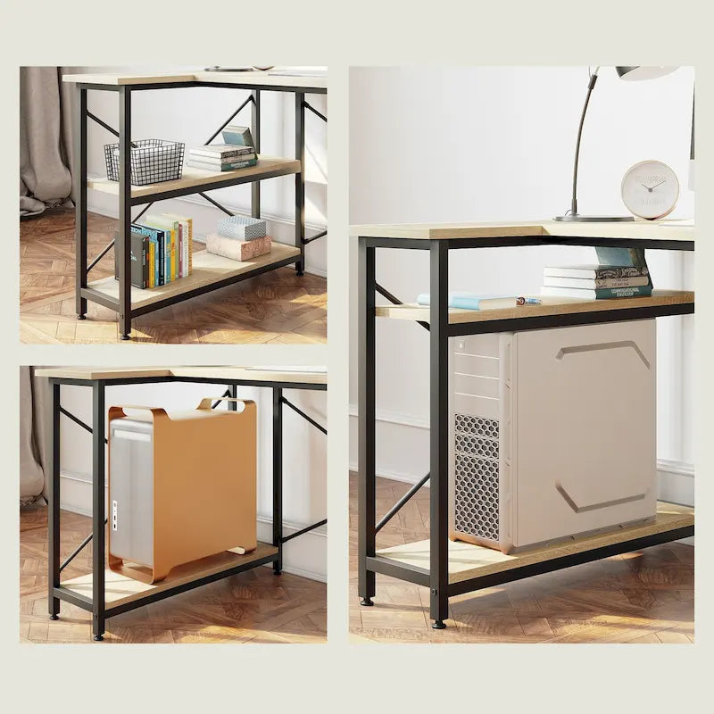 Petit bureau d'angle en forme de L avec étagères de rangement