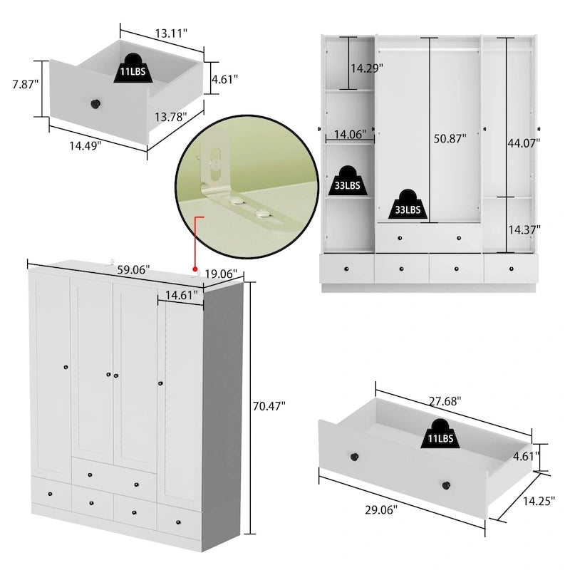 Armoire-penderie 59W Grande armoire autoportante blanche