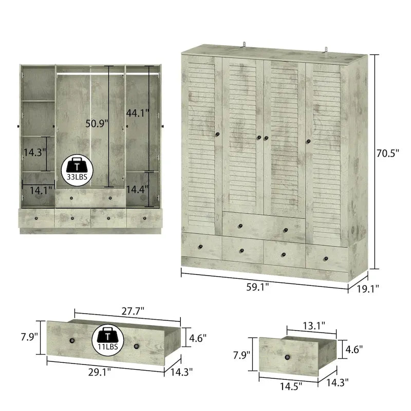 Armoire-penderie 59W Grande armoire autoportante blanche