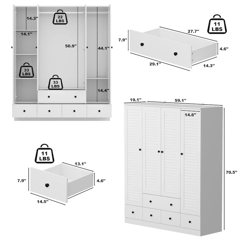 Armoire-penderie 59W Grande armoire autoportante blanche