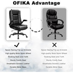 Fauteuil de bureau BOSSIN pour personnes de grande taille, ergonomique, à dossier haut, réglable en hauteur, en cuir, avec accoudoirs rembourrés et relevables.