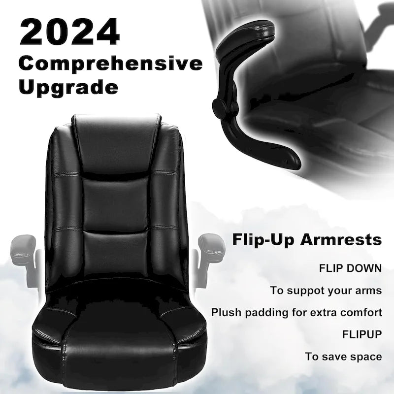 Fauteuil de bureau BOSSIN pour personnes de grande taille, ergonomique, à dossier haut, réglable en hauteur, en cuir, avec accoudoirs rembourrés et relevables.
