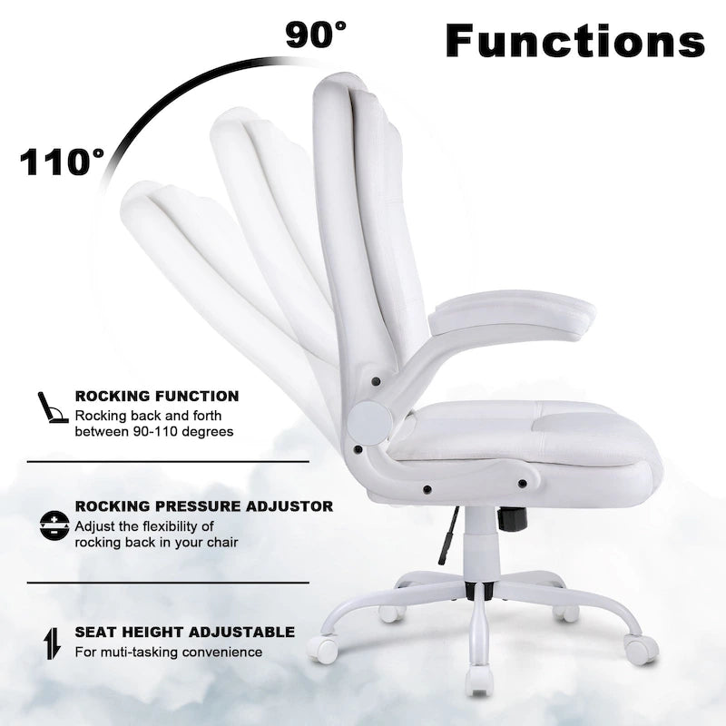 Fauteuil de bureau BOSSIN pour personnes de grande taille, ergonomique, à dossier haut, réglable en hauteur, en cuir, avec accoudoirs rembourrés et relevables.
