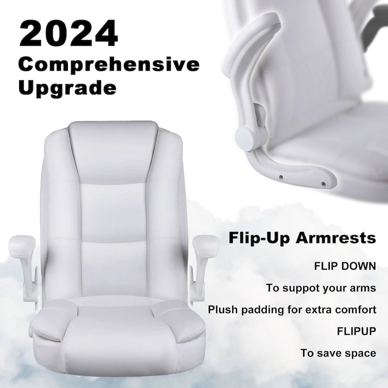 Fauteuil de bureau BOSSIN pour personnes de grande taille, ergonomique, à dossier haut, réglable en hauteur, en cuir, avec accoudoirs rembourrés et relevables.