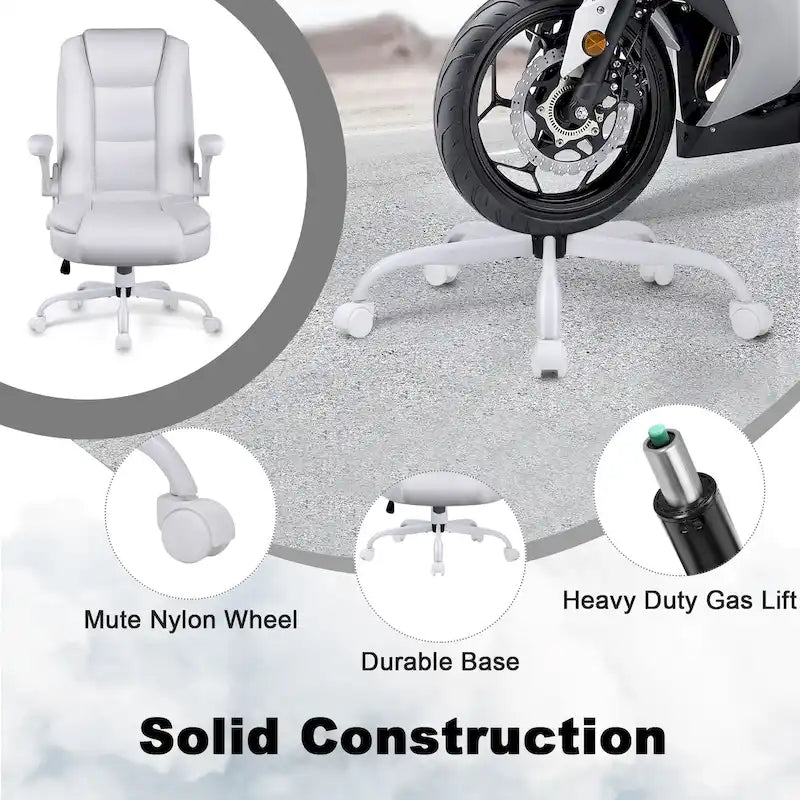 Fauteuil de bureau BOSSIN pour personnes de grande taille, ergonomique, à dossier haut, réglable en hauteur, en cuir, avec accoudoirs rembourrés et relevables.