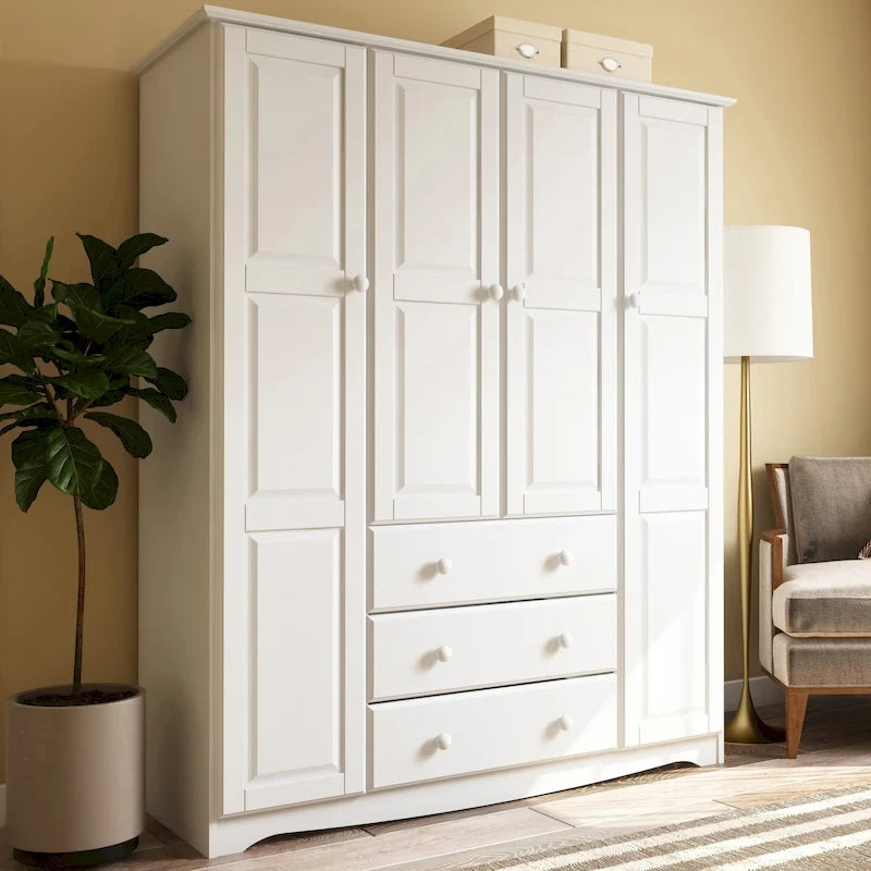 Armoire familiale 4 portes Palace Imports 100% bois massif avec poignées en métal ou en bois
