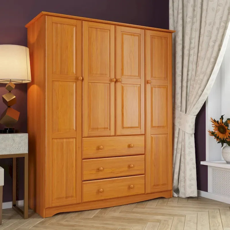 Armoire familiale 4 portes Palace Imports 100% bois massif avec poignées en métal ou en bois