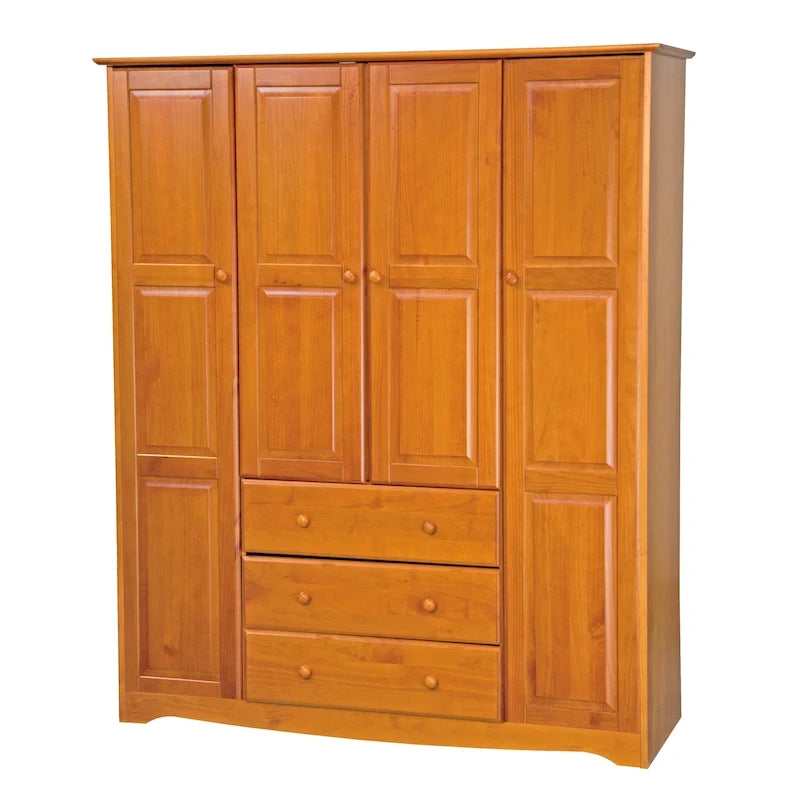Armoire familiale 4 portes Palace Imports 100% bois massif avec poignées en métal ou en bois