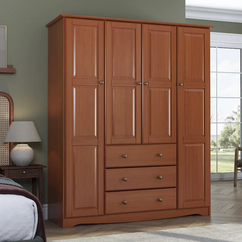 Armoire familiale 4 portes Palace Imports 100% bois massif avec poignées en métal ou en bois