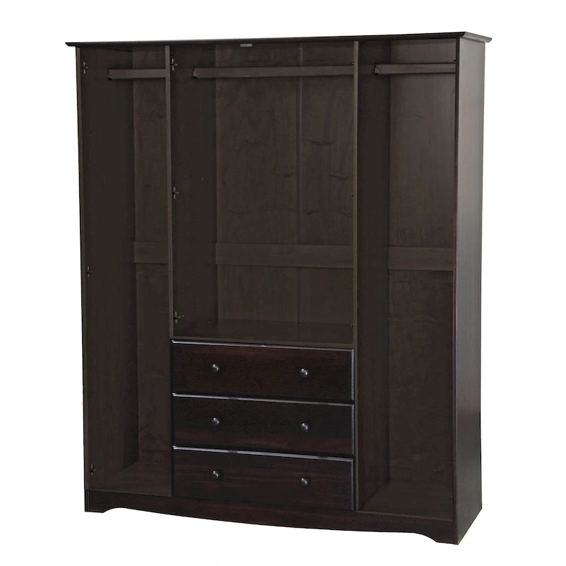 Armoire familiale 4 portes Palace Imports 100% bois massif avec poignées en métal ou en bois