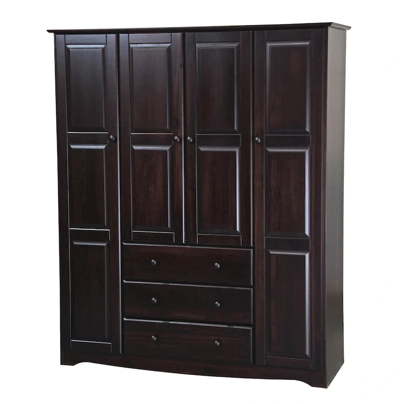 Armoire familiale 4 portes Palace Imports 100% bois massif avec poignées en métal ou en bois
